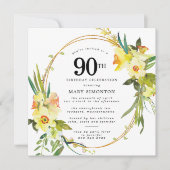 Rustic Boho Yellow Daffodil 90. Geburtstag Einladung (Vorderseite)