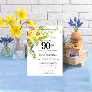 Rustic Boho Yellow Daffodil 90. Geburtstag Einladung