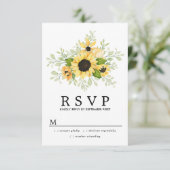 Rustic Boho Yellow Sunflower Summer Wedding RSVP Karte (Stehend Vorderseite)