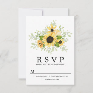 Rustic Boho Yellow Sunflower Summer Wedding RSVP Karte