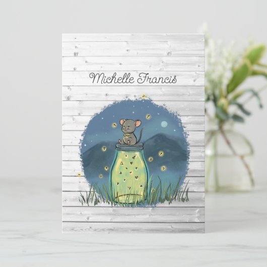 Rustic Bokeh Mouse Firefly Mason Jar Dusche Einladung (Stehend Vorderseite)