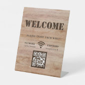 Rustic Bold Wood Grain Willkommen WIFI QR Code Sockelschild (Vorderseite)