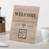 Rustic Bold Wood Grain Willkommen WIFI QR Code Sockelschild (In SItu)