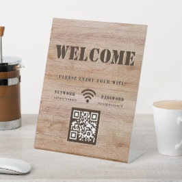 Rustic Bold Wood Grain Willkommen WIFI QR Code Sockelschild