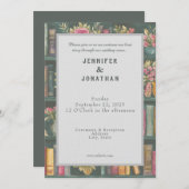 Rustic Book Lovers Print Floral Wedding Invitation Einladung (Vorne/Hinten)