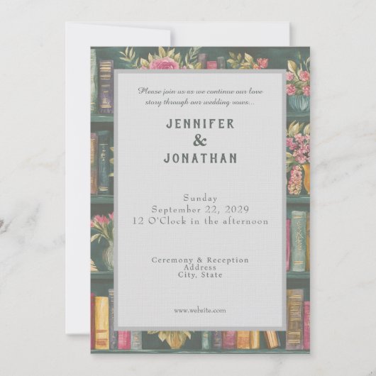 Rustic Book Lovers Print Floral Wedding Invitation Einladung (Vorderseite)