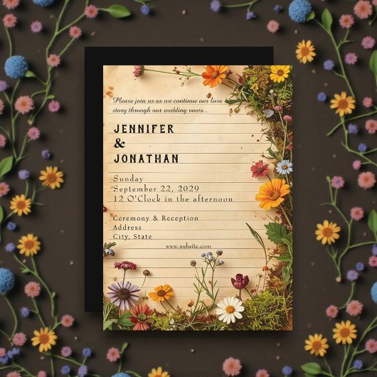 Rustic Book Lovers Print Floral Wedding Invitation Einladung