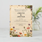 Rustic Book Lovers Print Floral Wedding Invitation Einladung (Stehend Vorderseite)