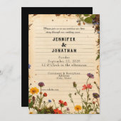 Rustic Book Lovers Print Floral Wedding Invitation Einladung (Vorne/Hinten)