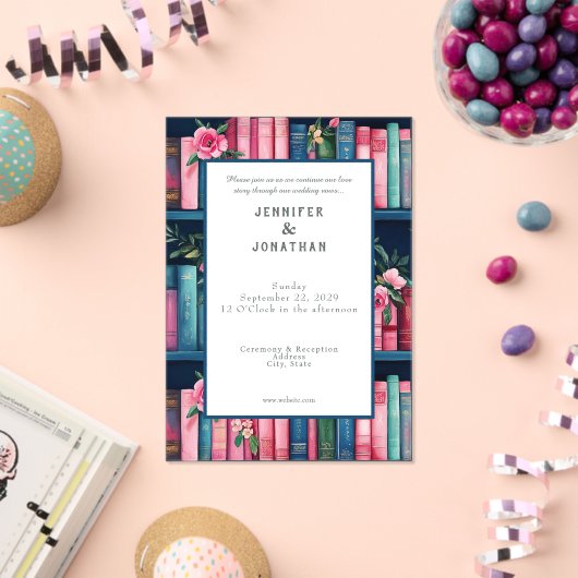 Rustic Book Lovers Print Wedding Invitation Acryleinladungen (Insitu (Feier))