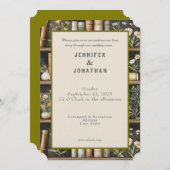 Rustic Book Lovers Print Wedding Invitation Einladung (Vorne/Hinten)