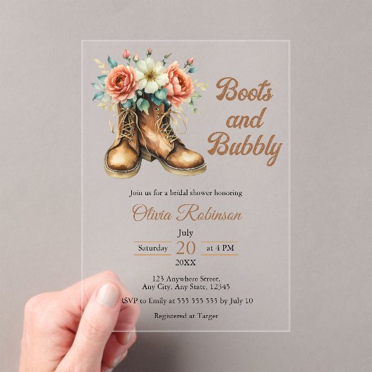 Rustic Boots and Bubbly Western Bridal Shower  Acryleinladungen (Insitu (Handheld))