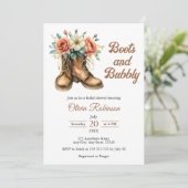 Rustic Boots and Bubbly Western Bridal Shower  Einladung (Stehend Vorderseite)