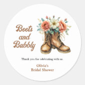 Rustic Boots and Bubbly Western Bridal Shower Runder Aufkleber (Vorderseite)