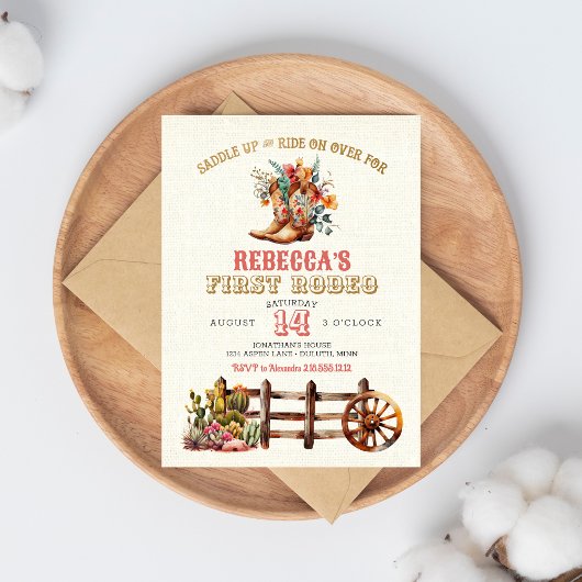 Rustic Boots Cowgirl 1. Rodeo Geburtstag Einladung
