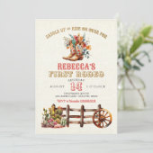 Rustic Boots Cowgirl 1. Rodeo Geburtstag Einladung (Stehend Vorderseite)