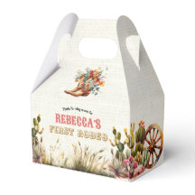 Rustic Boots Cowgirl 1st Rodeo Birthday Favor Box