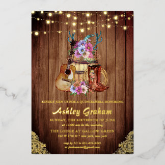 Rustic Boots Cowgirl Quinceañera 15. Geburtstag In Folieneinladung