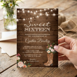 Rustic Boots Cowgirl Sweet Sixteen 16 Einladung