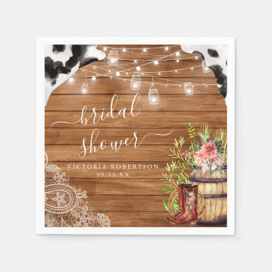 Rustic Boots Cowgirl Western Brautparty Serviette (Vorderseite)