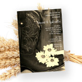 Rustic Boots Daisy Western Engagement Party Sepia Einladung