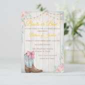 Rustic Boots or Bows Gender Reveal  Einladung (Stehend Vorderseite)