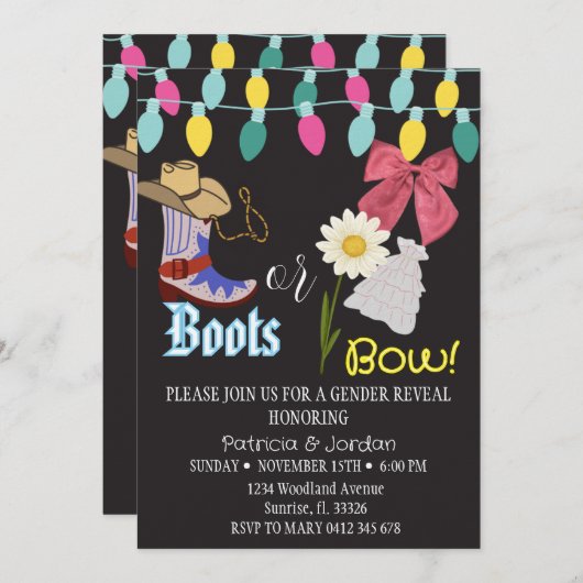Rustic Boots or Bows Gender Reveal Einladung (Vorne/Hinten)