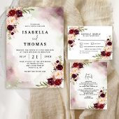 Rustic Bordeaux Blush Floral Wedding Invitation Einladung