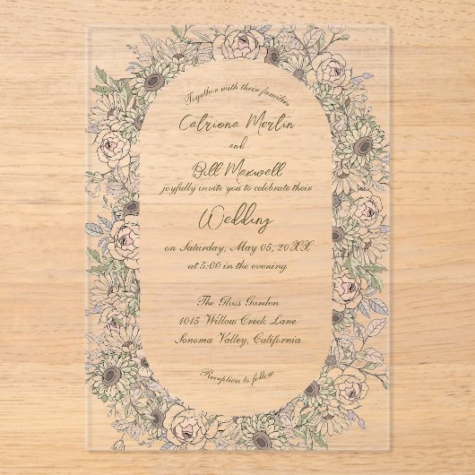 Rustic Botanical Acrylic Wedding Invitation Acryleinladungen (Vorderseite)
