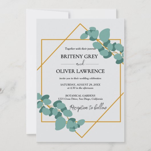 Rustic Botanical Eucalyptus Greenery Wedding Einladung (Vorderseite)
