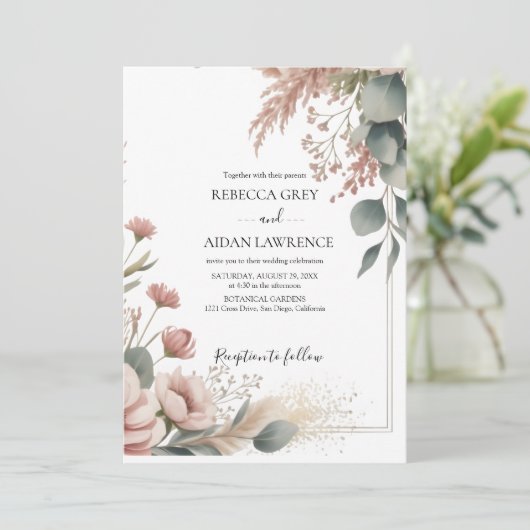 Rustic Botanical Eucalyptus Greenery Wedding  Einladung (Stehend Vorderseite)