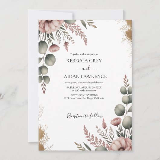 Rustic Botanical Eucalyptus Greenery Wedding Einladung (Vorderseite)