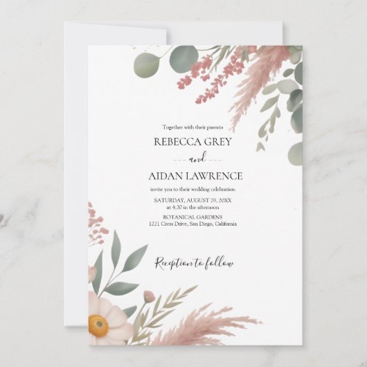 Rustic Botanical Eucalyptus Greenery Wedding Einladung (Vorderseite)