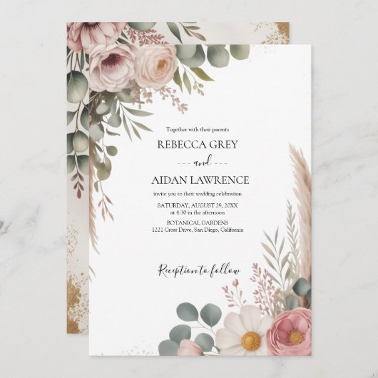 Rustic Botanical Eucalyptus Greenery Wedding Einladung (Vorne/Hinten)