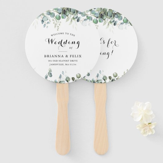Rustic Botanical Eucalyptus Greenery Wedding Fächer (Vorne und Hinten)