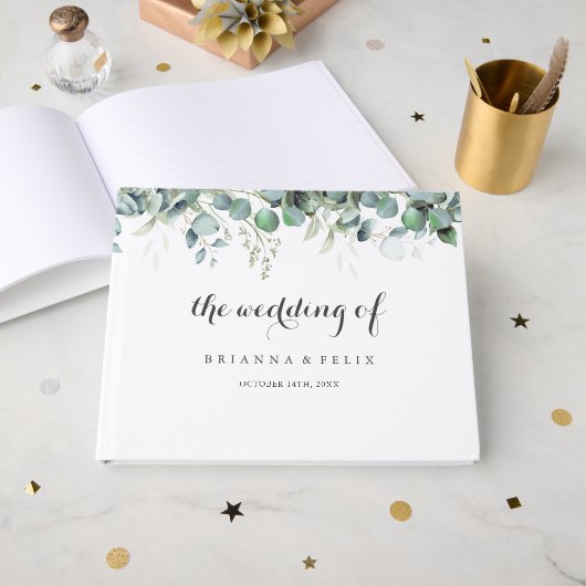 Rustic Botanical Eucalyptus Greenery Wedding Gästebuch (Vorderseite Offen)