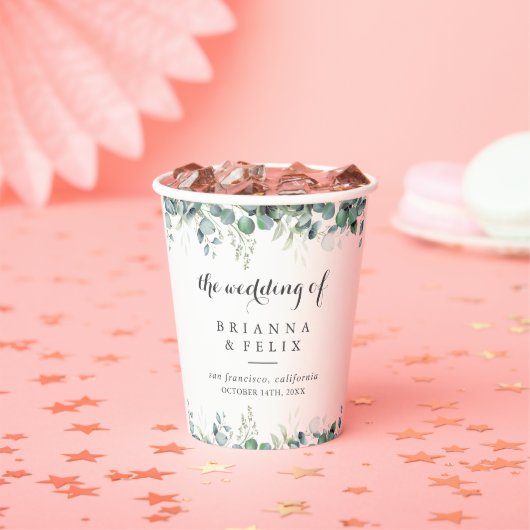 Rustic Botanical Eucalyptus Greenery Wedding Pappbecher (Insitu)