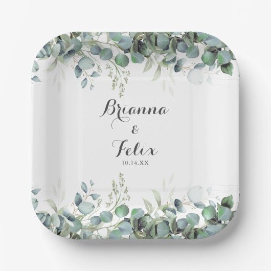 Rustic Botanical Eucalyptus Greenery Wedding Pappteller (Vorderseite)
