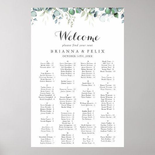 Rustic Botanical Eucalyptus Greenery Wedding Poster (Vorne)