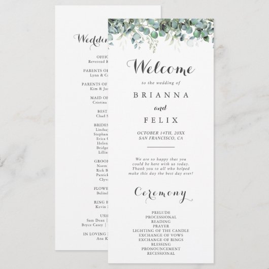 Rustic Botanical Eucalyptus Greenery Wedding Programm (Vorne/Hinten)