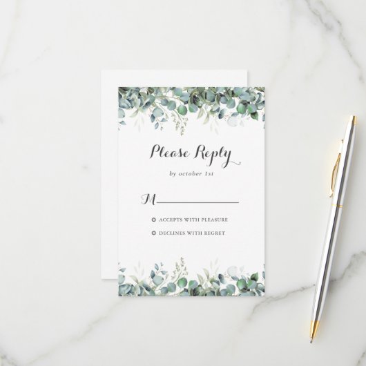 Rustic Botanical Eucalyptus Greenery Wedding RSVP Karte (Vorderseite/Rückseite Beispiel)