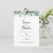 Rustic Botanical Eucalyptus Greenery Wedding Save The Date (Stehend Vorderseite)