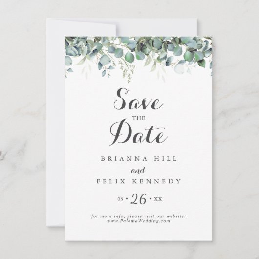 Rustic Botanical Eucalyptus Greenery Wedding Save The Date (Vorderseite)
