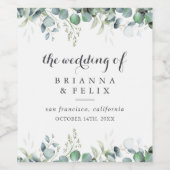Rustic Botanical Eucalyptus Greenery Wedding Weinetikett (Einzelnes Label)