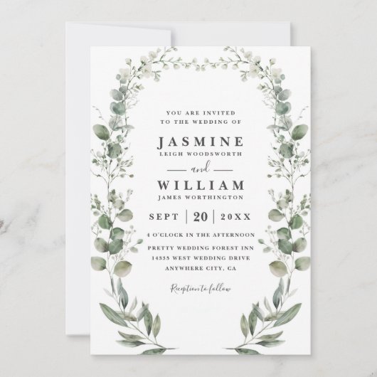 Rustic Botanical Eucalyptus Modern QR Code Wedding Einladung (Vorderseite)