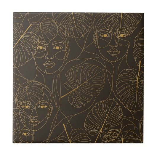 Rustic Botanical Face Line Pattern (1) Fliese (Vorderseite)