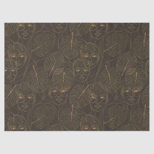 Rustic Botanical Face Line Pattern (1) Seidenpapier (Vorderseite)