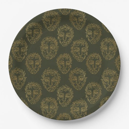 Rustic Botanical Face Line Pattern (2) Pappteller (Vorderseite)
