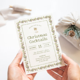 Rustic Botanical Green Christmas Party Invitation Einladung