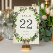 Rustic Botanical Olive Wreath Table Number Card Tischnummer